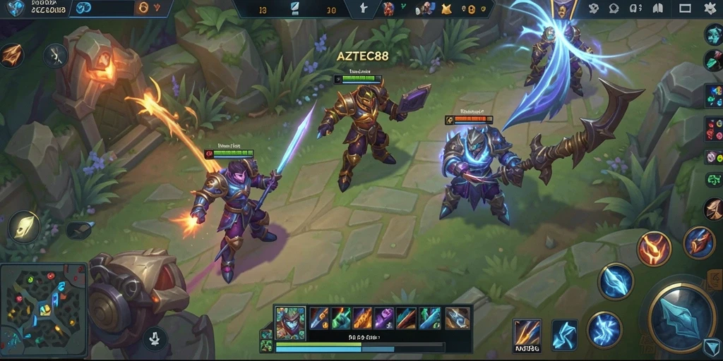 Tampilan gameplay seru dari AZTEC88 dengan karakter dan arena berwarna-warni.