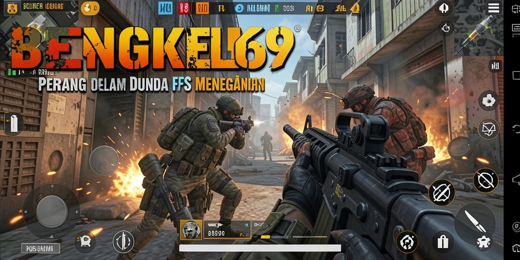 Tampilan aksi seru dalam BENGKEL69 saat bermain FPS.