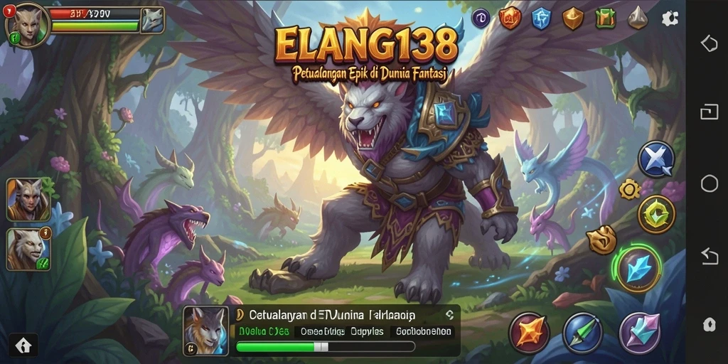 Screenshot utama ELANG138 menampilkan pertarungan seru di dunia fantasi.