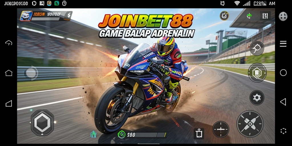 Screenshot gameplay JOINBET88 yang menampilkan aksi balap motor yang seru.