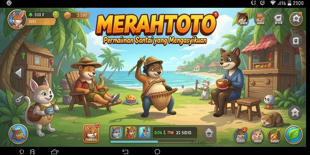 Screenshot gameplay MERAHTOTO dengan tampilan menarik dan karakter unik.