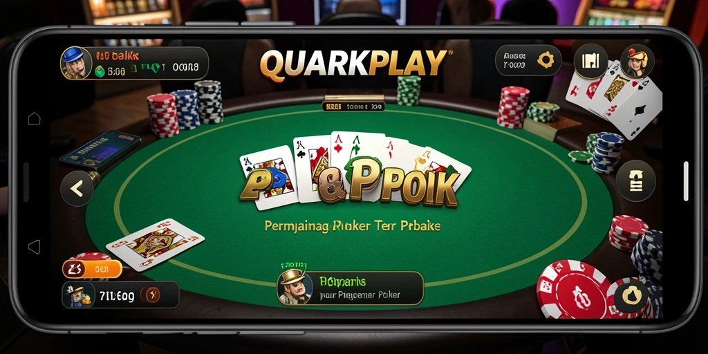 Screenshot gameplay QUARKPLAY yang menunjukkan aksi meja poker yang seru.
