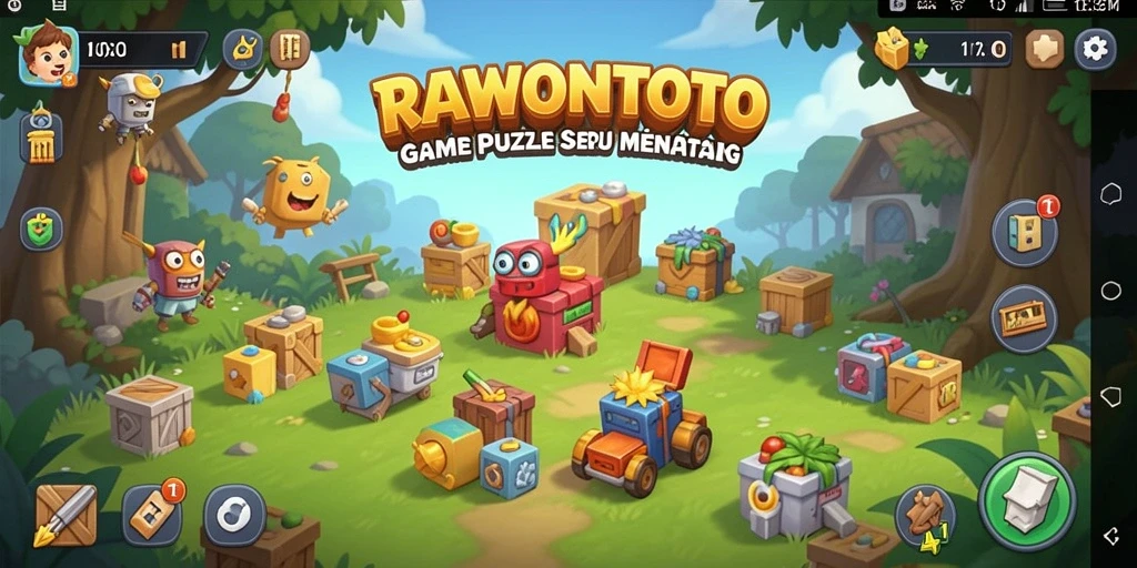 Tangkapan layar gameplay <strong>RAWONTOTO</strong> menampilkan tantangan Puzzle menarik dan penuh warna.