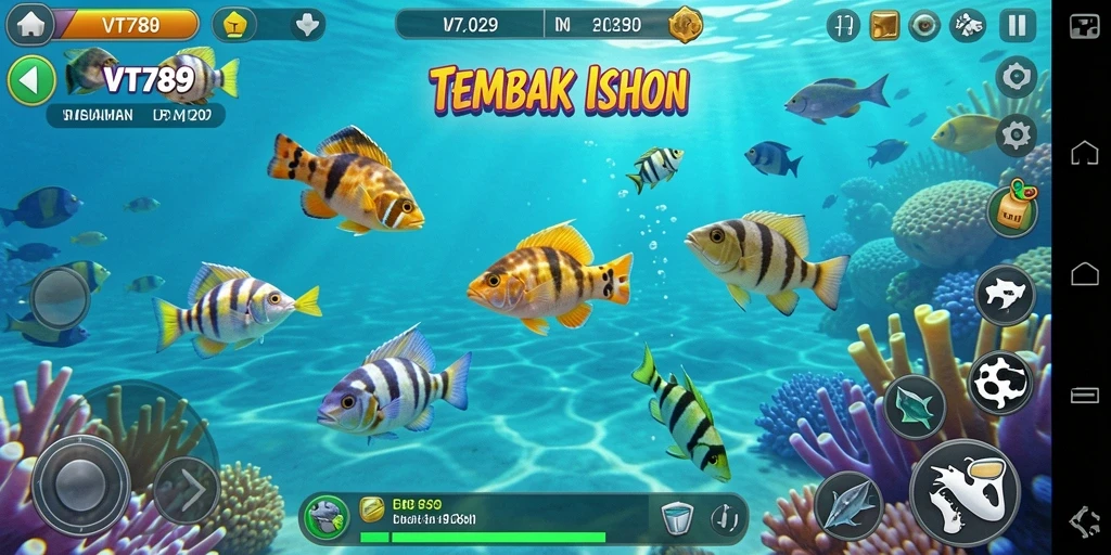 Tampilan gameplay VT789 dengan aksi menembak ikan yang seru.